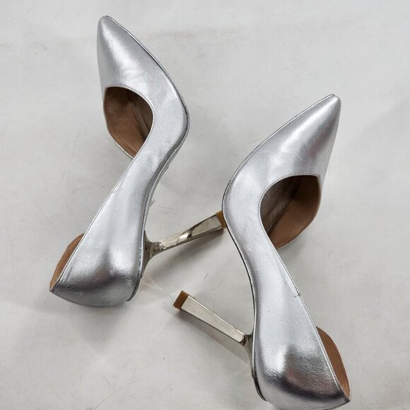 STUART WEITZMAN Anny X Heel 100 Pump Silver Leather Pointed Toe - Picture 8 of 11